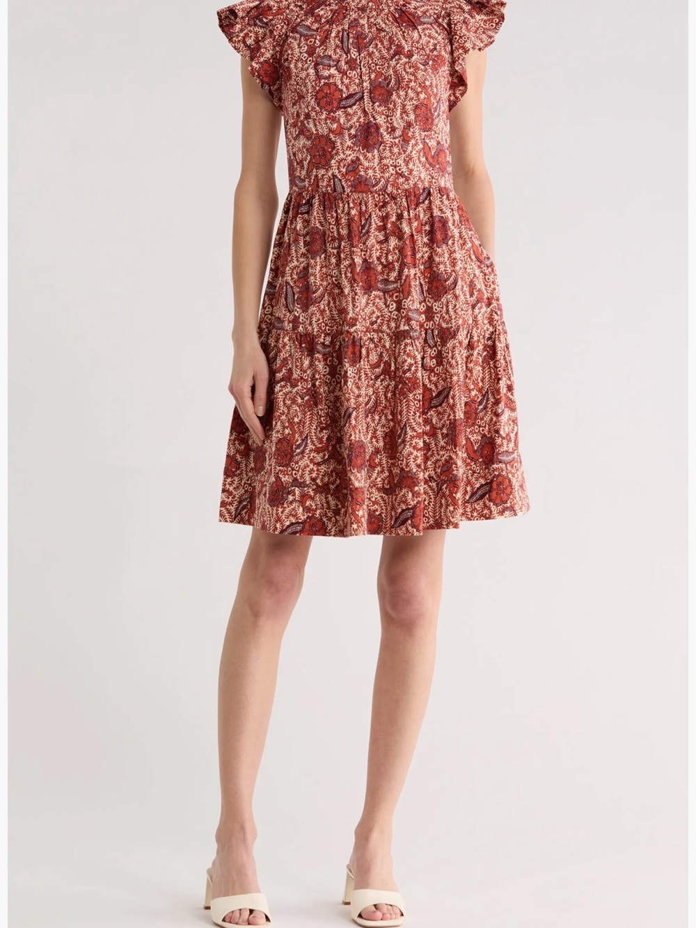 Ulla Johnson Red and Cream Floral Print Dress - size 8 new